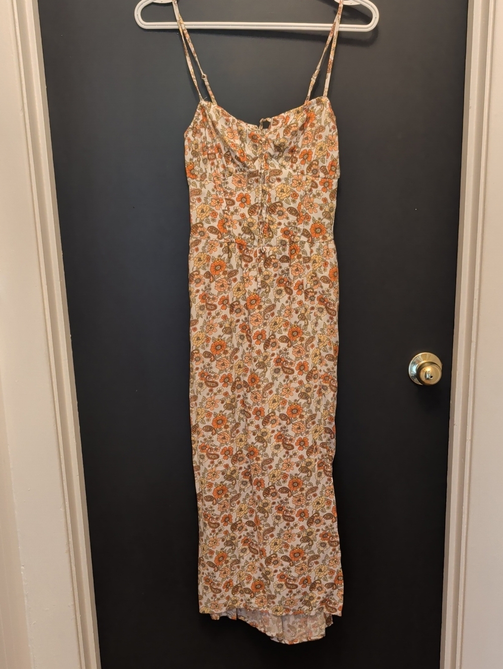 Hollister Spaghetti-Strap Floral Maxi Dress in Cream and Orange